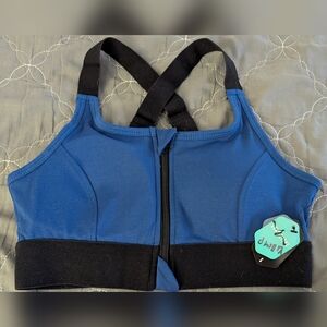 Lularoe Rise Black and Blue Consistent Sport Bra with Zip Front, Small